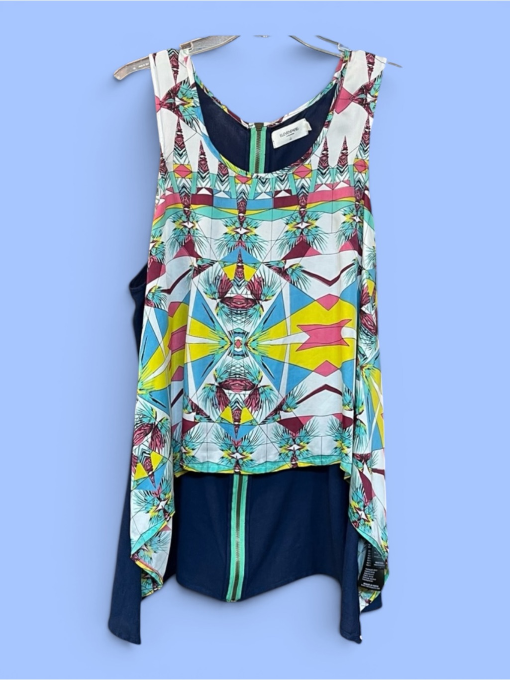 Eleven Paris Graphic Sleeveless Top High-Low Us Sz 10 Euc La Collection